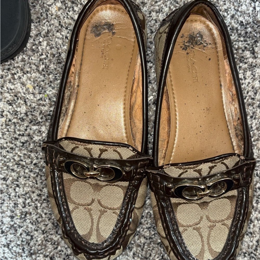 Coach Brown and Tan Loafers with Logo Detail